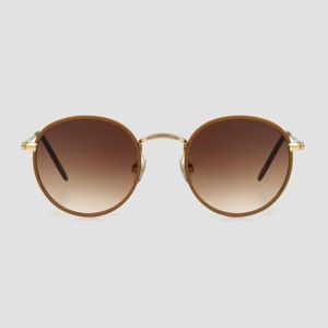 Women's Vegan Leather Wrapped Round Sunglasses - Universal Thread™ Caramel/Gold: Scratch-Resistant, UV Protection - 1 of 2