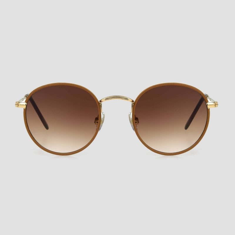 Women&#39;s Vegan Leather Wrapped Round Sunglasses - Universal Thread&#8482; Caramel/Gold, 1 of 6