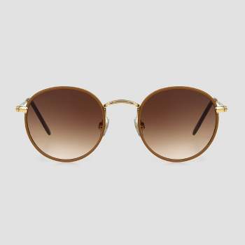 Women's Vegan Leather Wrapped Round Sunglasses - Universal Thread™ Caramel/Gold