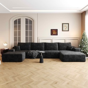 MAYEERTY 135" Large Modular Sofa Black - 135" 6-Seat, Corduroy, Sofa Bed, No Assembly, for Apartment/Living Room - 1 of 4