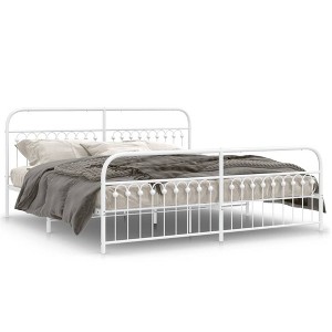 vidaXL King Metal Bed Frame with Headboard and Footboard - White Steel, 81.5"x78"x39.4", with Extra Storage Space - 1 of 4