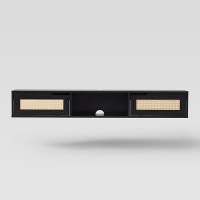 Modern Boho Floating TV Stand for TVs up to 65" with Rattan Doors - Saracina Home
