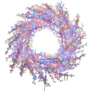 GE 28-in Hanging Winterberry Branch Wreath with Color Changing LED Lights - 1 of 3
