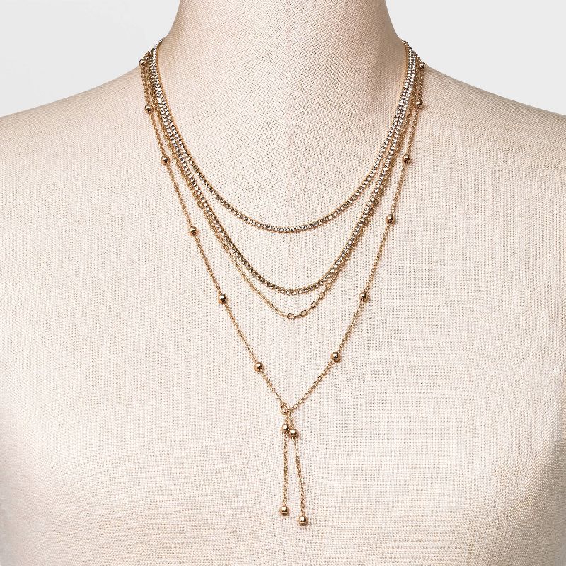Ball Chain Y-Line Necklace Set 4pc - A New Day&#8482; Gold, 4 of 7