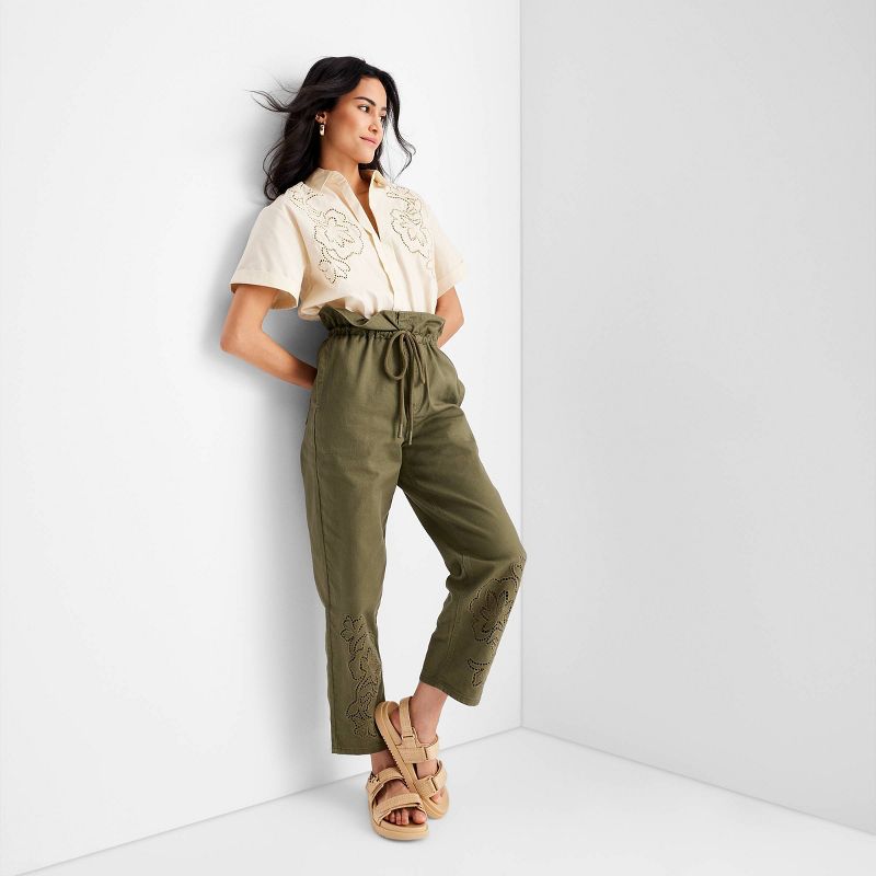 Women's High-Waisted Eyelet Pants - Future Collective™ with Jenny K. Lopez Olive Green, 3 of 7