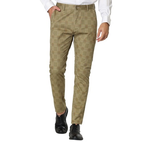 Lars Amadeus Men's Plaid Dress Pants Slim Fit Flat Front Business Check  Trousers Khaki 30 : Target