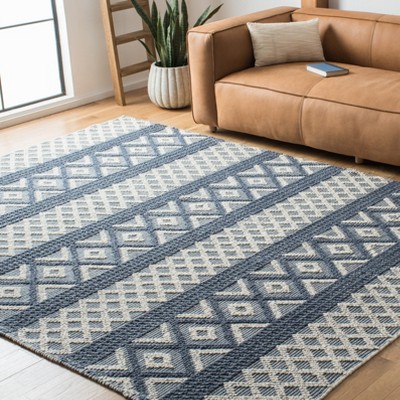 Hand-Knotted Geometric Blue Wool Area Rug 8' x 10'