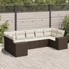 vidaXL 7 Piece Patio Sofa Set with Cushions - Brown and Cream - 2 of 4