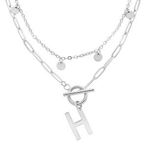 Adornia Tarnish Resistant Sterling Silver Plated Confetti And Paperclip Layered Initial Toggle Necklace - 1 of 3