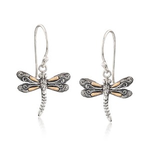 Ross-Simons Sterling Silver Bali-Style Dragonfly Drop Earrings With 18kt Yellow Gold - 1 of 4