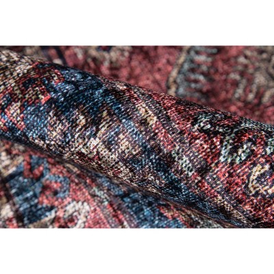 Elysian Burgundy and Blue Persian-Inspired Wool Blend Rug