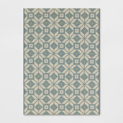 5'x7' Geometric Tiles Outdoor Area Rug Blue - Threshold™