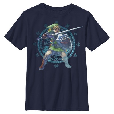 Boy's Nintendo Legend of Zelda Link Watercolor Pattern  T-Shirt - Navy Blue - Large