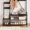 Coat Rack Shoe Bench Metal Frame Industrial Coat Tree Entryway Large Organizer with Shoe Rack, Storage Cubbies, Hooks, and Top Shelf, Black - 4 of 4