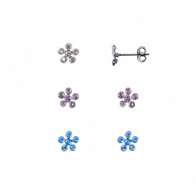 FAO Schwarz Blue, Crystal and Purple Stone Flower Trio Earring Set