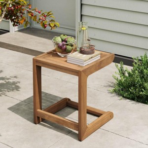 Outdoor C-Shaped Acacia Wood Side Table,Modern Square End Table with Natural Finish for Sofa Bedside,Living Room Small Accent Table-Coolbibila - 1 of 4