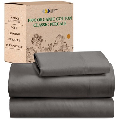 California Design Den  Bed Sheets Set - 100% Organic Cotton Percale, Deep Pocket
