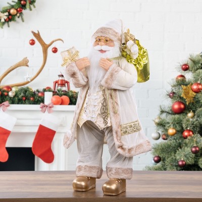 24" Winter White and Gold Santa Claus Metal Figurine