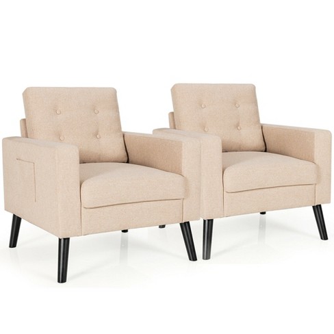 Costway Set Of 2 Upholstered Accent Chair Single Sofa Armchair W