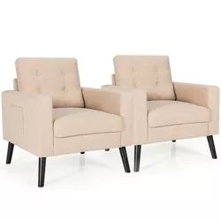 Costway Set of 2 Upholstered Accent Chair Single Sofa Armchair w/ Wooden Legs