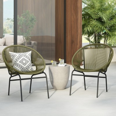 Modern Patio Polyethylene Rattan Trumpet Chair Set of 2,Outdoor Patio Club Chair with Iron Frame,Curved Back Armless Accent Chair-Coolbibila