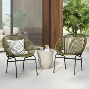Modern Patio Polyethylene Rattan Trumpet Chair Set of 2,Outdoor Patio Club Chair with Iron Frame,Curved Back Armless Accent Chair-Coolbibila - 1 of 4