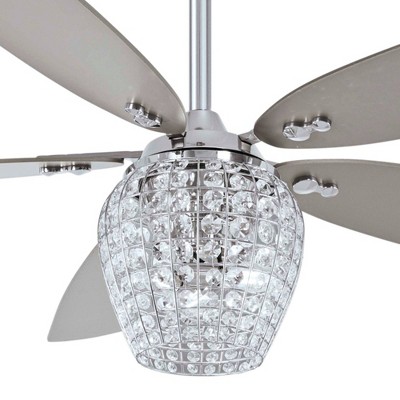 Chrome and Silver 56" LED Ceiling Fan with Crystal Chandelier