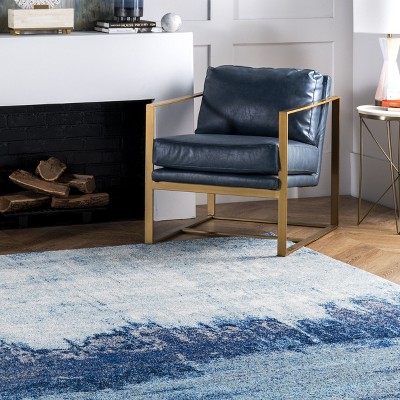 Reversible Abstract Waterfall Round Rug, 5', Blue Synthetic