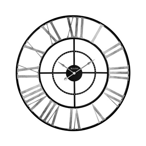 Bulova Clocks C4877 Zeeland 60 Inch Oversized Roman Numeral Quartz Movement  Wall Clock with Removable Center Disk, Black/Silver