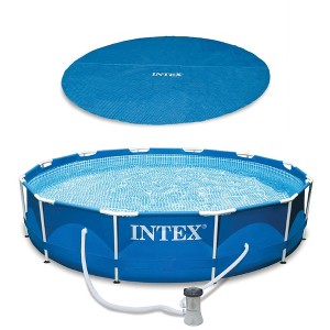 Intex 29022E Swimming Pool Solar Cover Tarp Bundled with Intex 28211EH Metal Frame Above Ground Swimming Pool with Type "A" Filter Cartridge - 1 of 4