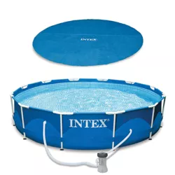 Intex 29022E Swimming Pool Solar Cover Tarp Bundled with Intex 28211EH Metal Frame Above Ground Swimming Pool with Type "A" Filter Cartridge