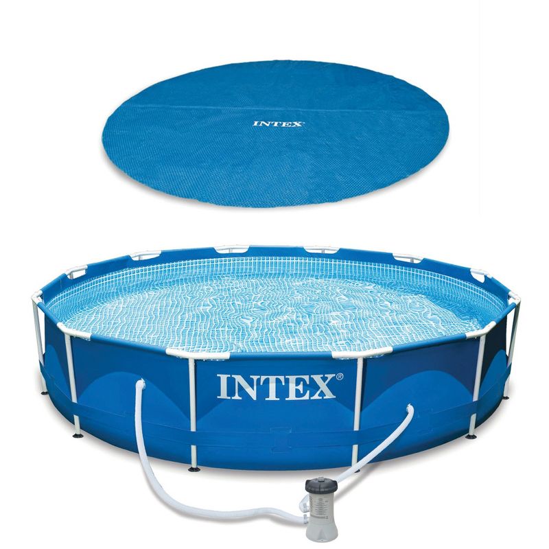 Intex 29022E Swimming Pool Solar Cover Tarp Bundled with Intex 28211EH Metal Frame Above Ground Swimming Pool with Type "A" Filter Cartridge, 1 of 7