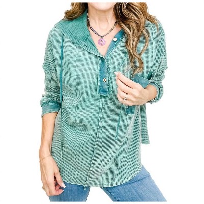 Women's Hooded Waffle Knit Top - White Birch