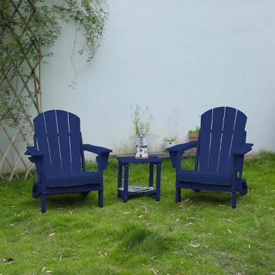 Adirondack Chair Set,2 Folding Adirondack Chair With 1 Side Table,3-Piece Adirondack Chair Set With Wood Texture For Patio,Garden-Cuddlewood