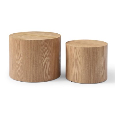 VYNXARIA Round Coffee Table Set of 2, Nesting Coffee Tables for MDF with veneer .for living room,office,bedroom,Natural, 4Colors NATURAL