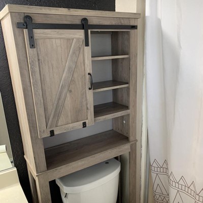 4-Tier Over The Toilet Storage Cabinet with Sliding Barn Door and