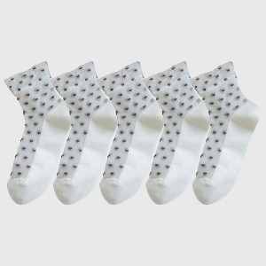 Alilang Women's 5pk Sheer Ankle Socks with Polka Dot Design - White - 1 of 4