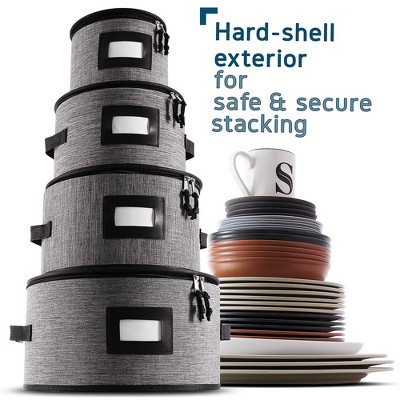 Gray Hard Shell Dinnerware Storage Set with Dividers