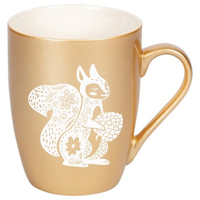 Elanze Designs 10 Ounce Metallic Finish New Bone China Tea Coffee Cup Mug� Shimmering Gold Floral Squirrel