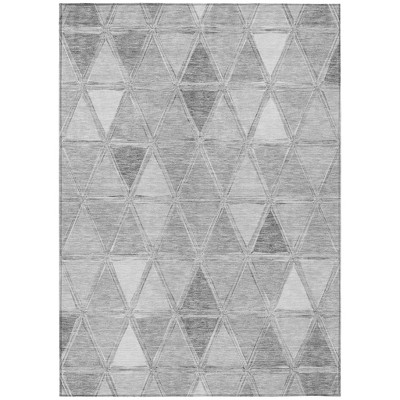 Gray Silver And Ivory Geometric Washable Indoor Outdoor Area Rug