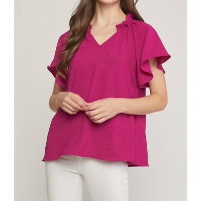 Women's Ruffled Flutter Sleeve Blouse - entro