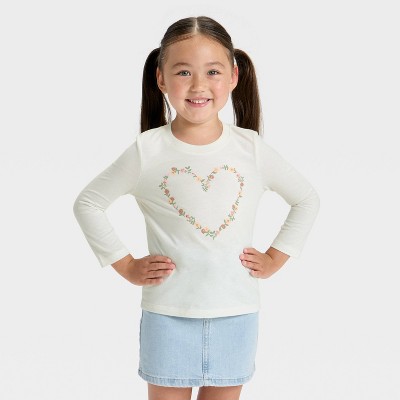Toddler Girls' Long Sleeve Floral Heart Graphic Shirt - Cat & Jack™ Cream