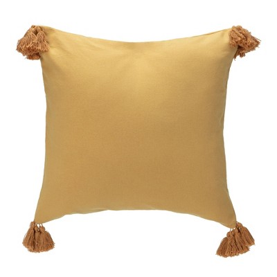 Natural Cotton Creme Golden Euro Throw Pillow Covers with Fringe