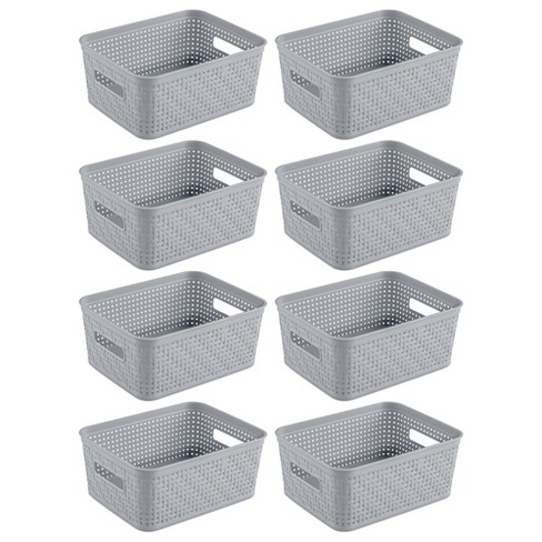 Sterilite 10x8x4.25 Inch Rectangular Weave Pattern Short Basket With  Handles For Pantry, Bathroom & Laundry Room Storage Organization, Cement (8  Pack) : Target