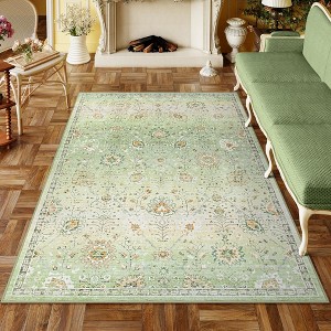 Lahome Vintage Floral Pet Friendly Machine Washable Area Rug - 1 of 4