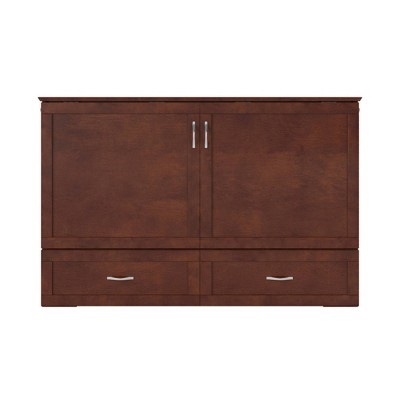 Hamilton Queen Walnut Wood Murphy Bed Chest with Drawer