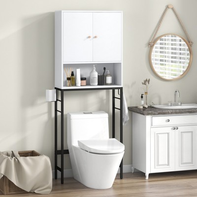 White Adjustable Over-the-Toilet Storage Cabinet with Doors