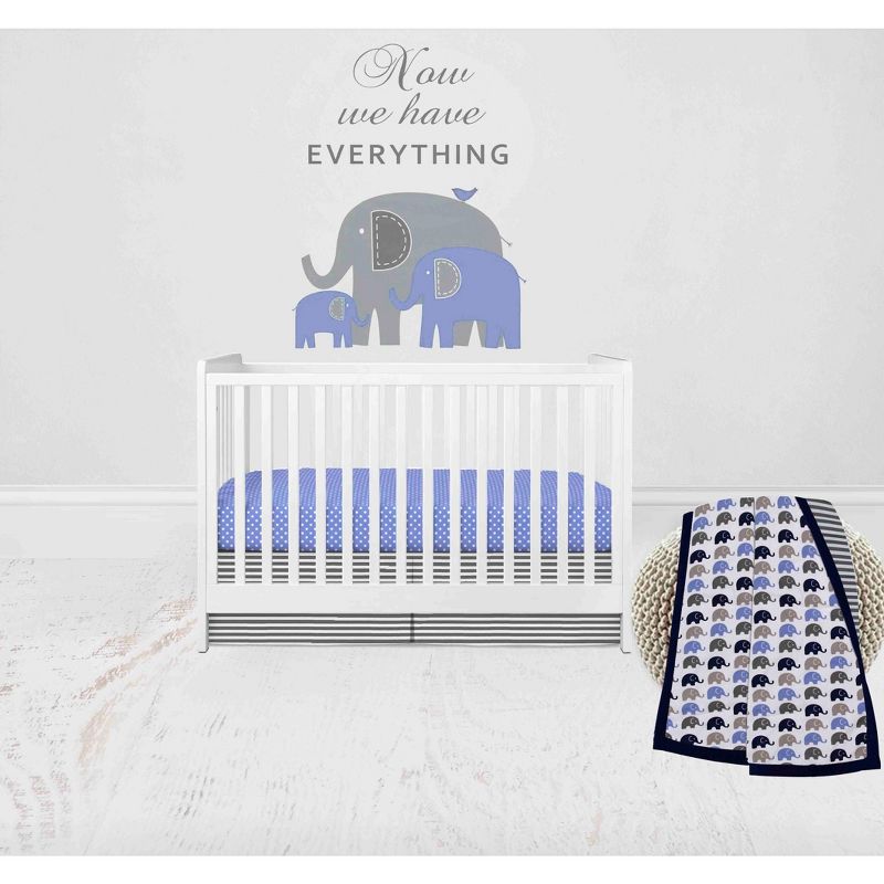 Bacati - Elephants Blue/Navy/Gray 3 pc Crib Bedding Set, 1 of 10