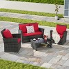 Outdoor Sofa Set, 4 Pcs Rattan Wicker Sofa, Sofa Set with Armrest Chairs and Tempered Glass Coffee Table, Sofas with Cushions-Coolbibila - 2 of 4