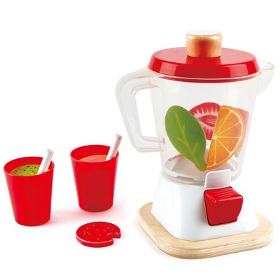 Hape E3158 Fruit Smoothie Blender Machine Kids Wooden Pretend Kitchen Appliance Play Set Toy with Cups, Straws, and Fruit Accessories